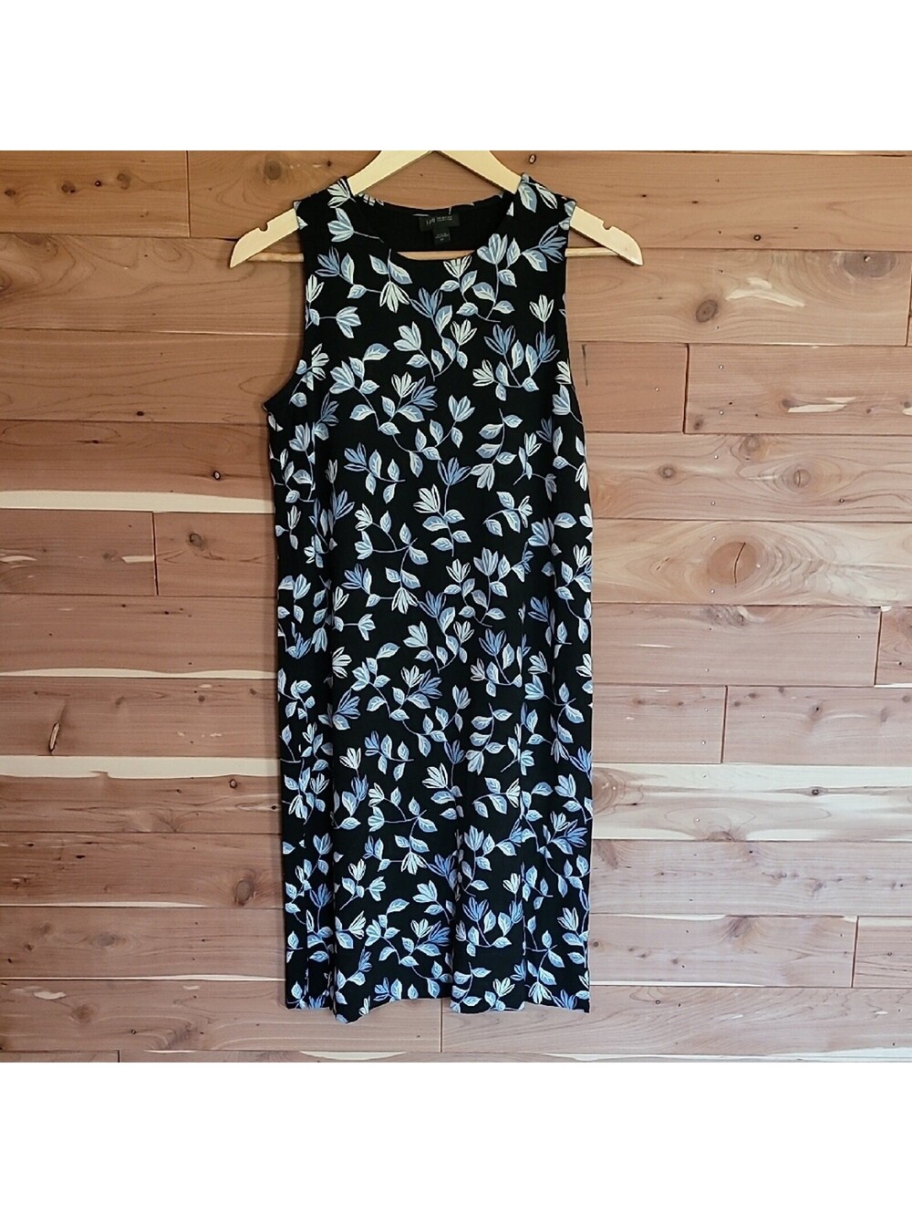 J. Jill Midi Dress, Size XS, Black With White, Blue, & Tan Floral Accents, NWT